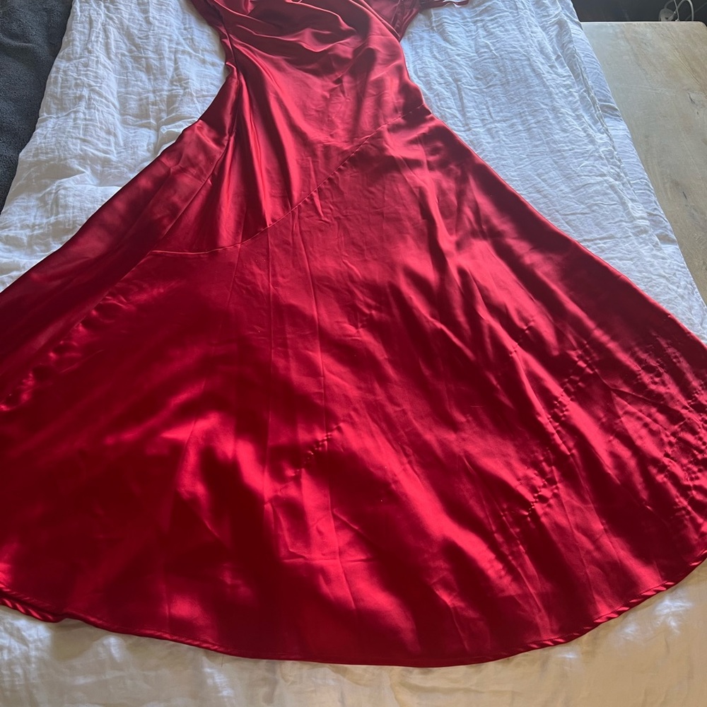 Commense Backless Satin Cowl Neck Red Maxi Dress - Snag at Hem - Picture 7 of 8